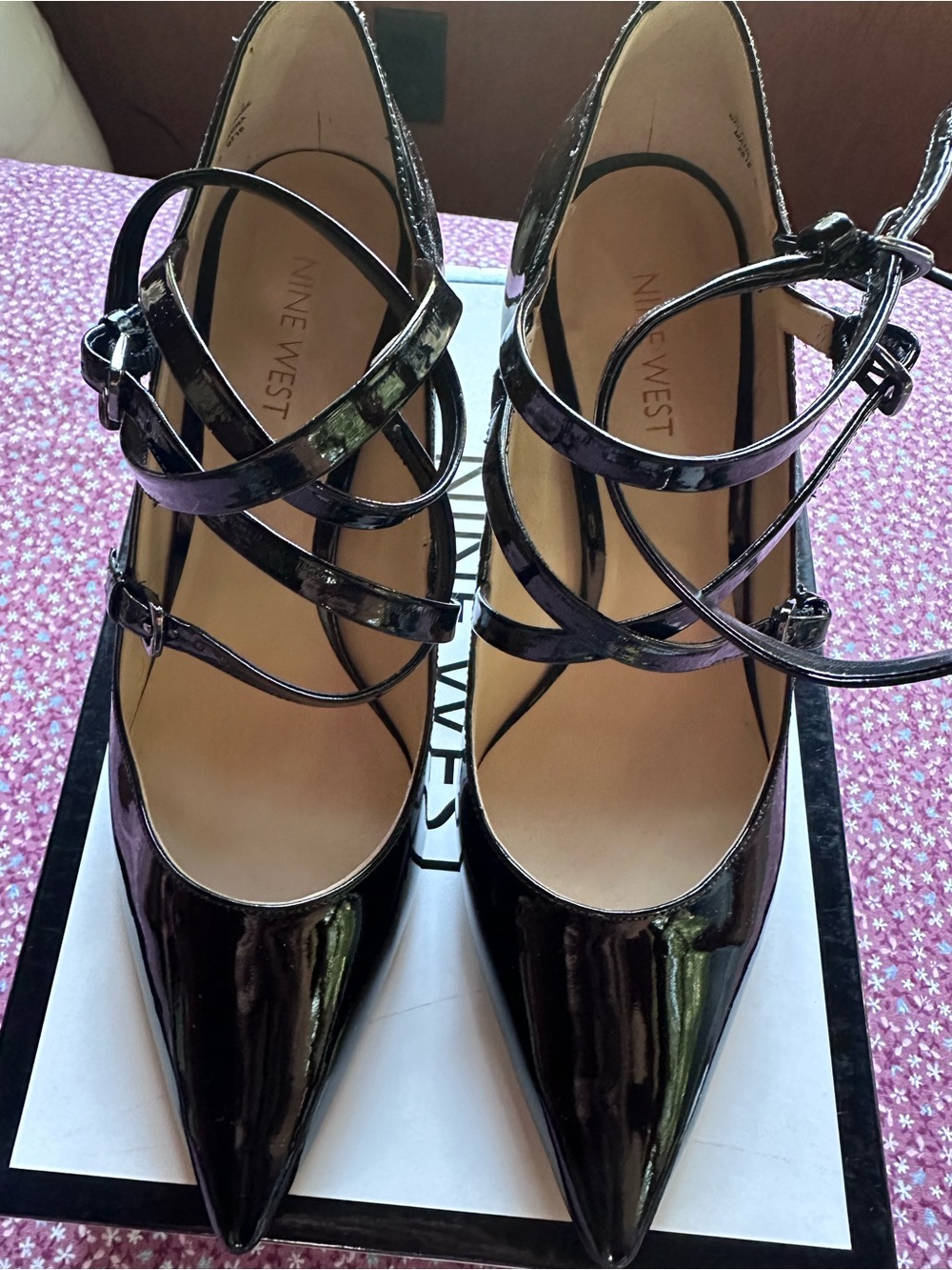 Nine West Black Patent Pointed-strap Pumps